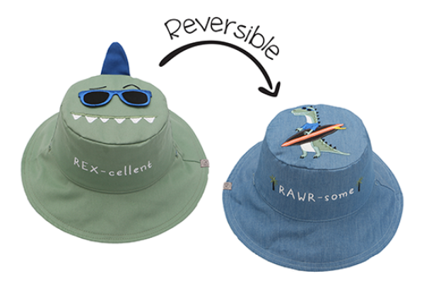 Picture of Reversible Kids & Toddler Sun Hat - Dinosaur & Surfer Dino